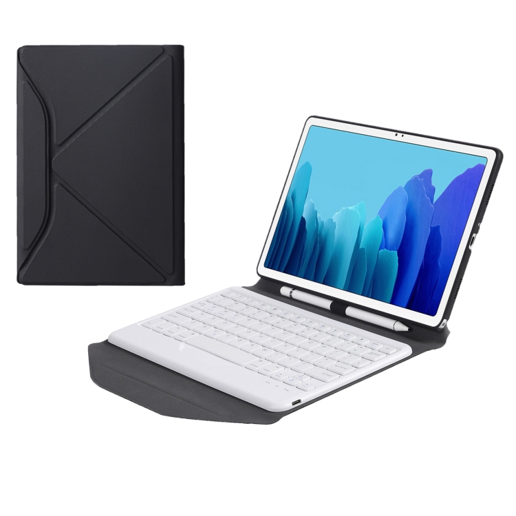 

B500 Diamond Texture Triangle Back Holder Splittable Bluetooth Keyboard Leather Tablet Case for Samsung Galaxy Tab A7 10.4 2020(White + Black)
