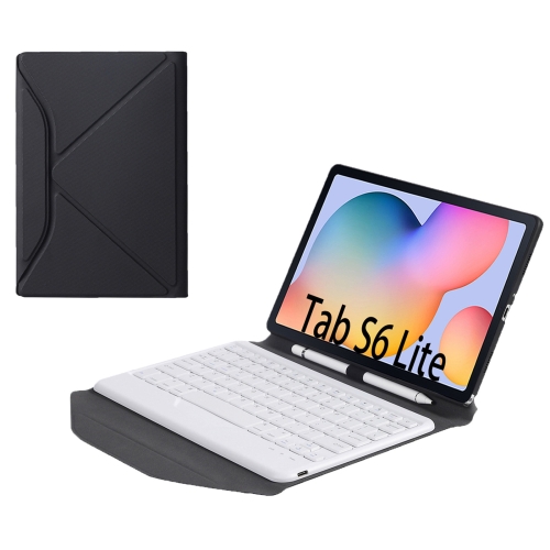 

B610 Diamond Texture Triangle Back Holder Splittable Bluetooth Keyboard Leather Tablet Case for Samsung Galaxy Tab S6 Lite (White + Black)