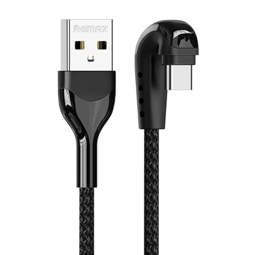 REMAX RC-177a Heymanba II 2.1A USB to USB-C / Type-C 180 Degrees Elbow Zinc Alloy Braided Gaming Data Cable, Cable Length: 1m(Black)