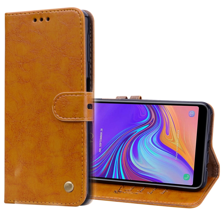 

Business Style Oil Wax Texture Horizontal Flip Leather Case for Galaxy A7 (2018) , with Holder & Card Slots & Wallet(Light Brown)