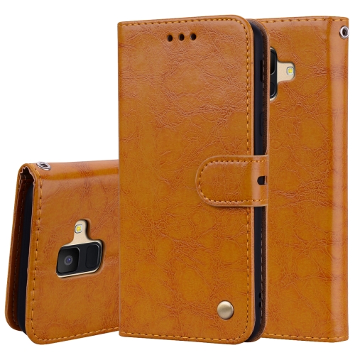 

Business Style Oil Wax Texture Horizontal Flip Leather Case for Galaxy A6 (2018), with Holder & Card Slots & Wallet (Brown)