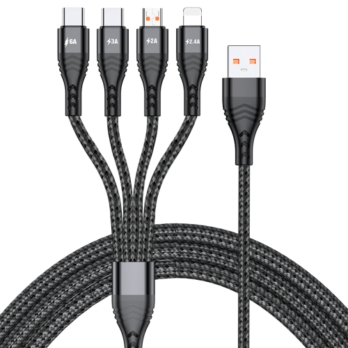 

4 in 1 66W 6A USB to 8 Pin + Micro USB + Dual USB-C / Type-C Fast Charging Data Cable, Cable Length: 1.2m(Black)