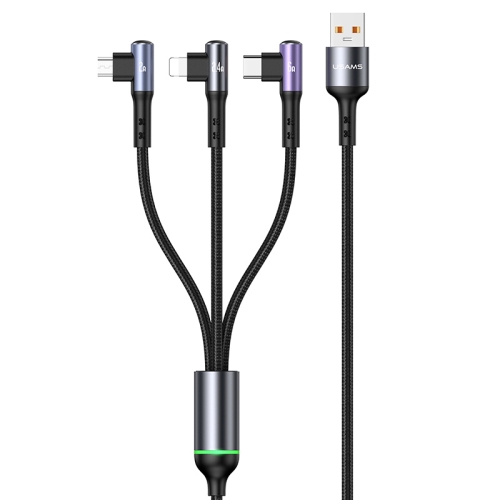 USAMS US-SJ561 U80 3 in 1 66W Fast Charge Elbow Digital Data Cable, Cable Length: 1.2m (Black)