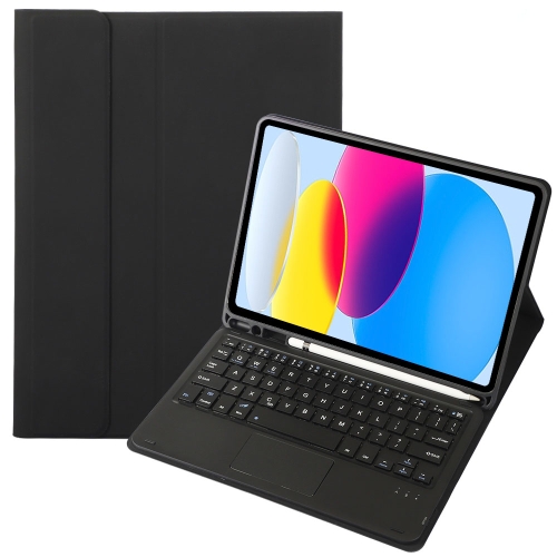 

For iPad 10th Gen 10.9 2022 A10B-A Lambskin Texture Bluetooth Touch Keyboard Leather Tablet Case with Pen Slot(Black)