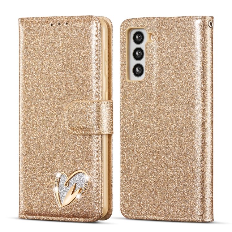 

For Samsung Galaxy S21+ 5G Glitter Powder Love Leather Phone Case(Gold)
