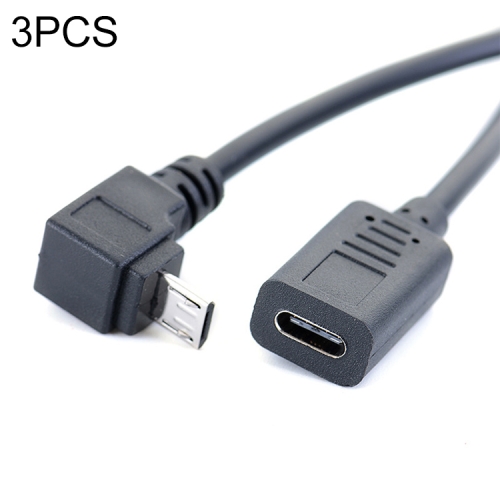 

3 PCS LY-U3X097 Micro USB 5 Pin Upper Elbow Male to USB-C / Type-C Female Charging Data Cable, Cable Length: 27cm