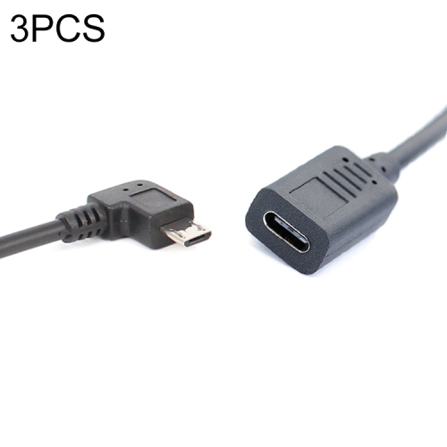 

3 PCS LY-U3X097 Micro USB 5 Pin Left Elbow Male to USB-C / Type-C Female Charging Data Cable, Cable Length: 27cm