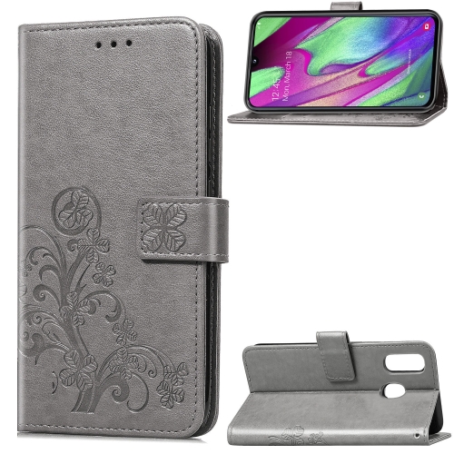 

Lucky Clover Pressed Flowers Pattern Leather Case for Galaxy A40, with Holder & Card Slots & Wallet & Hand Strap (Grey)