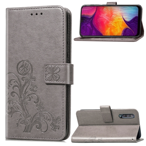 

Lucky Clover Pressed Flowers Pattern Leather Case for Galaxy A50, with Holder & Card Slots & Wallet & Hand Strap (Grey)