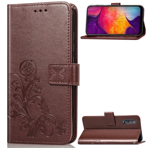 

Lucky Clover Pressed Flowers Pattern Leather Case for Galaxy A50, with Holder & Card Slots & Wallet & Hand Strap (Brown)