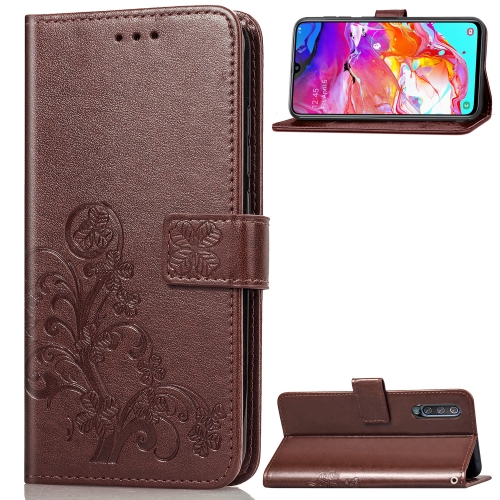 

Lucky Clover Pressed Flowers Pattern Leather Case for Galaxy A70, with Holder & Card Slots & Wallet & Hand Strap (Brown)