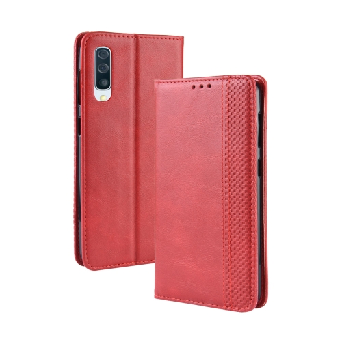 

Magnetic Buckle Retro Crazy Horse Texture Horizontal Flip Leather Case for Galaxy A70, with Holder & Card Slots & Photo Frame(Red)