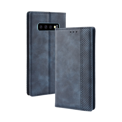 

Magnetic Buckle Retro Texture Horizontal Flip Leather Case for Galaxy S10, with Holder & Card Slots & Wallet (Blue)