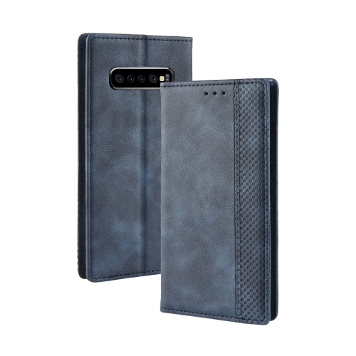 

Magnetic Buckle Retro Texture Horizontal Flip Leather Case for Galaxy S10+, with Holder & Card Slots & Wallet (Blue)