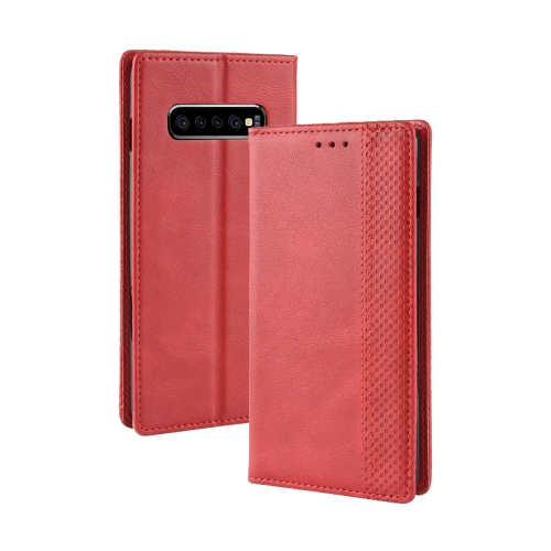 

Magnetic Buckle Retro Texture Horizontal Flip Leather Case for Galaxy S10+, with Holder & Card Slots & Wallet (Red)