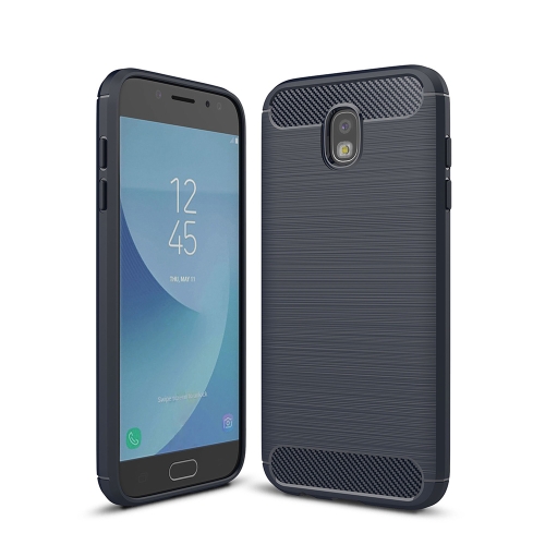 

For Galaxy J730 / J7 Pro (EU Version) Brushed Texture Carbon Fiber Shockproof TPU Rugged Armor Protective Case(Navy Blue)