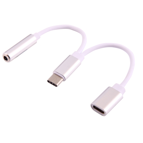 USB-C / Type-C Male to 3.5mm Female & Type-C Female Audio Adapter(Silver) 
