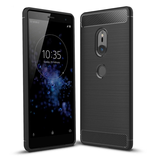 

For Sony Xperia XZ2 Brushed Texture Carbon Fiber Shockproof TPU Protective Back Case(Black)
