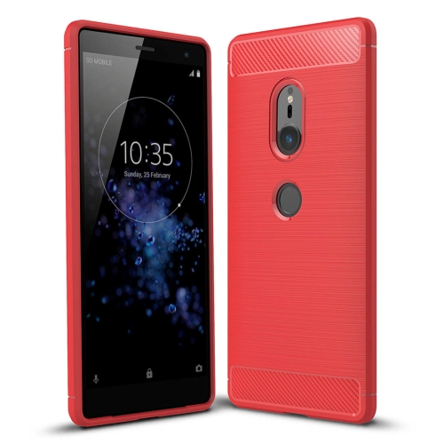 

For Sony Xperia XZ2 Brushed Texture Carbon Fiber Shockproof TPU Protective Back Case(Red)