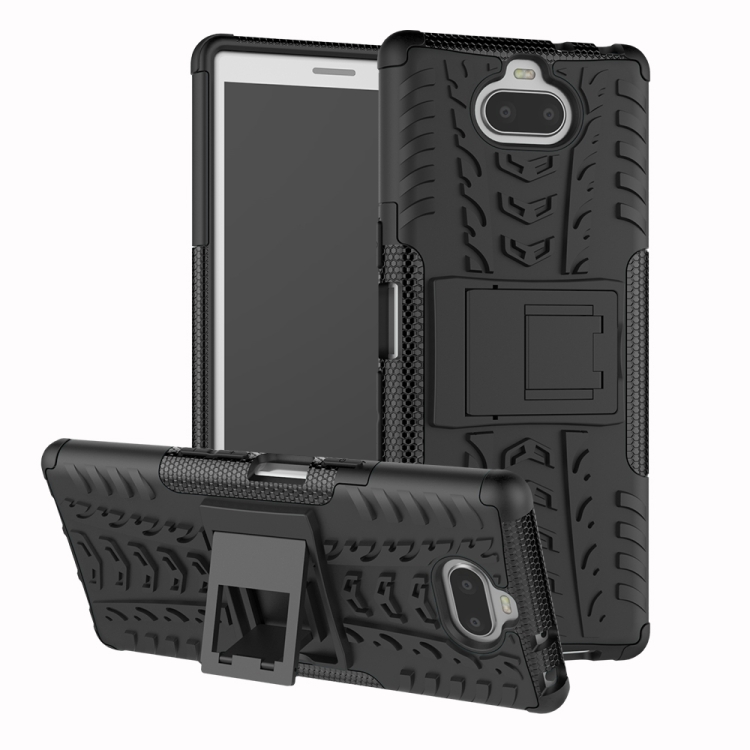 

Tire Texture TPU+PC Shockproof Case for Sony Xperia XA3, with Holder (Black)