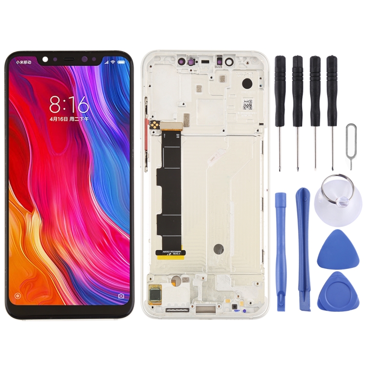 

LCD Screen and Digitizer Full Assembly with Frame & Side Keys for Xiaomi Mi 8(Silver)