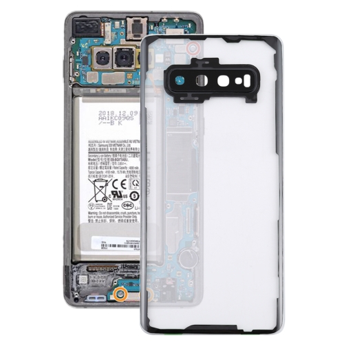 

For Samsung Galaxy S10+ SM-G9750 G975F Transparent Battery Back Cover with Camera Lens Cover (Transparent)