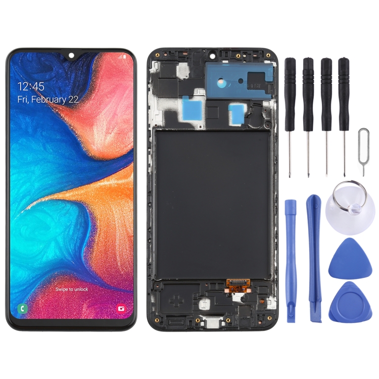 

Original Super AMOLED LCD Screen for Galaxy A20 Digitizer Full Assembly with Frame