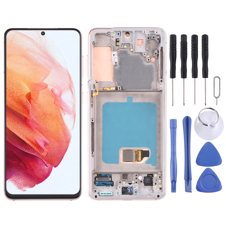

Original LCD Screen and Digitizer Full Assembly with Frame For Samsung Galaxy S21/S21 5G SM-G990 SM-G991 (Gold)