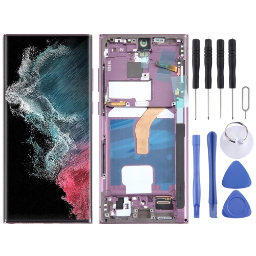 

For Samsung Galaxy S22 Ultra 5G SM-S908B EU Edition OLED LCD Screen Digitizer Full Assembly with Frame (Purple)
