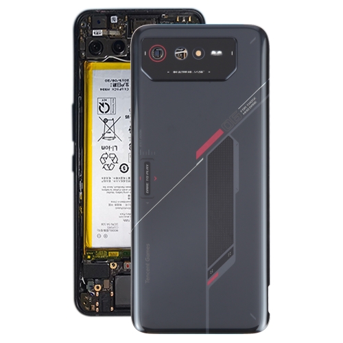 

For Asus ROG Phone 6 AI2201-C AI2201-F Glass Battery Back Cover with NFC/Light Cable(Black Red)