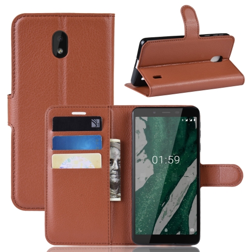 

Litchi Texture Horizontal Flip PU Leather Case for Nokia 1 Plus, with with Card Slot & Holder & Wallet(Brown)