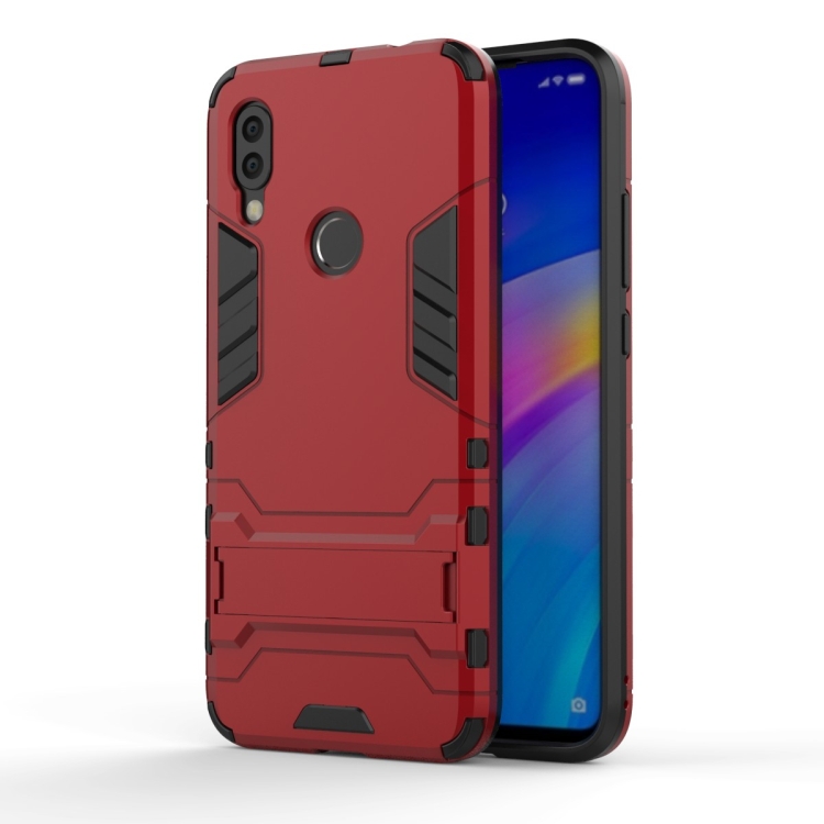 

Shockproof PC + TPU Case for Xiaomi Redmi 7, with Holder(Red)