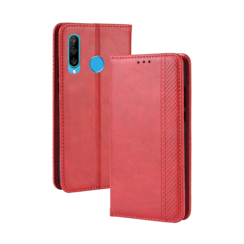 

Magnetic Buckle Retro Crazy Horse Texture Horizontal Flip Leather Case for Huawei Enjoy 9s (P Smart+ 2019) , with Holder & Card Slots & Photo Frame(Red)