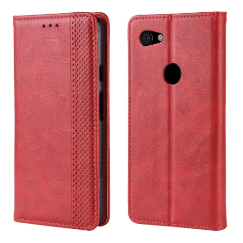 

Magnetic Buckle Retro Crazy Horse Texture Horizontal Flip Leather Case for Google Pixel 3a , with Holder & Card Slots & Photo Frame(Red)