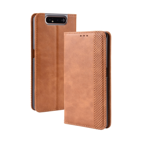 

Magnetic Buckle Retro Crazy Horse Texture Horizontal Flip Leather Case for Galaxy A80 / A90, with Holder & Card Slots & Photo Frame (Brown)