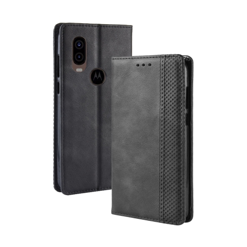 

Magnetic Buckle Retro Crazy Horse Texture Horizontal Flip Leather Case for Motorola MOTO One Vision, with Holder & Card Slots & Photo Frame(Black)