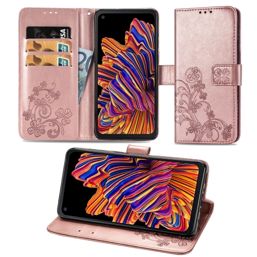 

For Galaxy Xcover Pro Lucky Clover Pressed Flowers Pattern Leather Case with Holder & Card Slots & Wallet & Hand Strap(Rose Gold)
