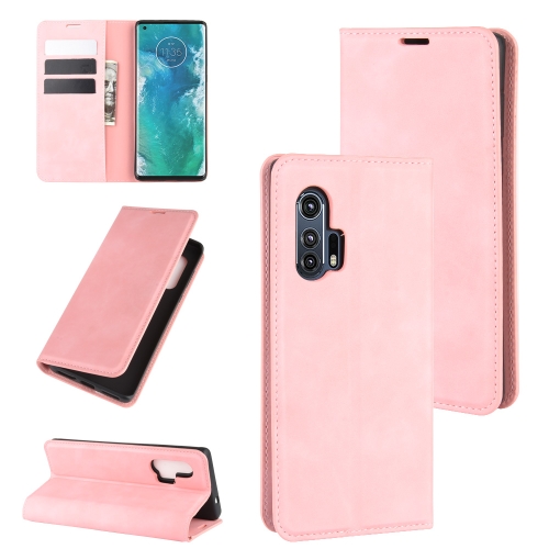 

For Motorola Edge+ Retro-skin Business Magnetic Suction Leather Case with Holder & Card Slots & Wallet(Pink)