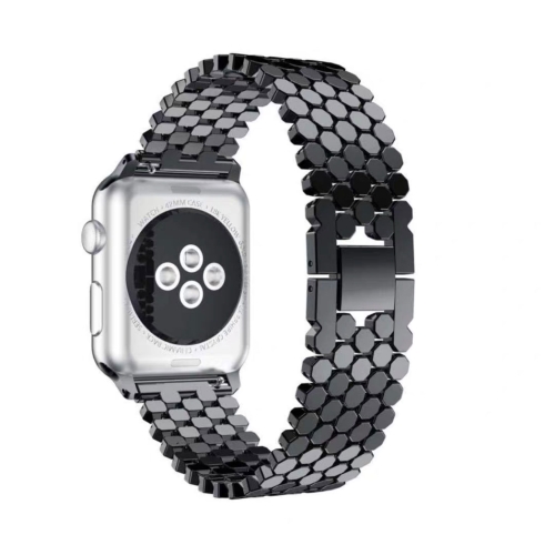 

For Apple Watch Ultra 49mm&Watch Ultra 2 49mm / Series 9&8&7 45mm / SE 3&SE 2&6&SE&5&4 44mm / 3&2&1 42mm Honeycomb Stainless Steel Watch Band Strap(Black)