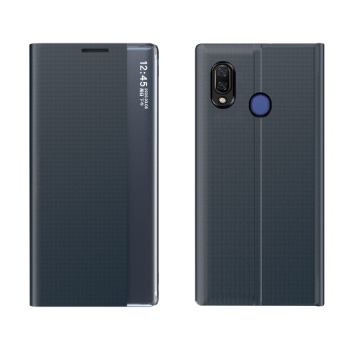 

For Huawei P30 Pro Side Window Display Comes with Sleep Function / Stand Plain Cloth Flip Phone Case(Dark Blue)