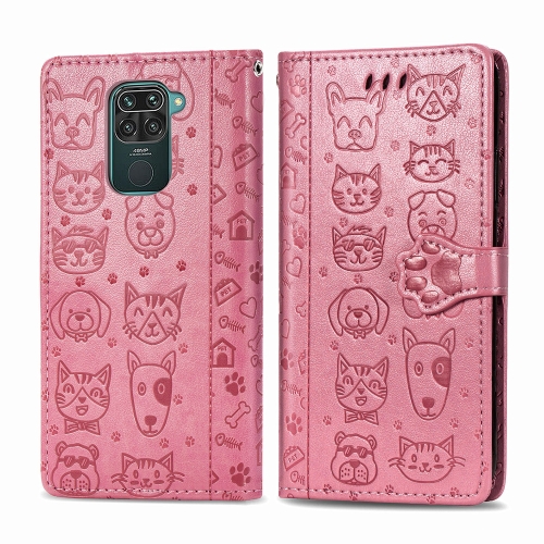 

For Xiaomi Redmi 10X (4G) / Note 9 Cute Cat and Dog Embossed Horizontal Flip Leather Case with Bracket / Card Slot / Wallet / Lanyard(Pink)