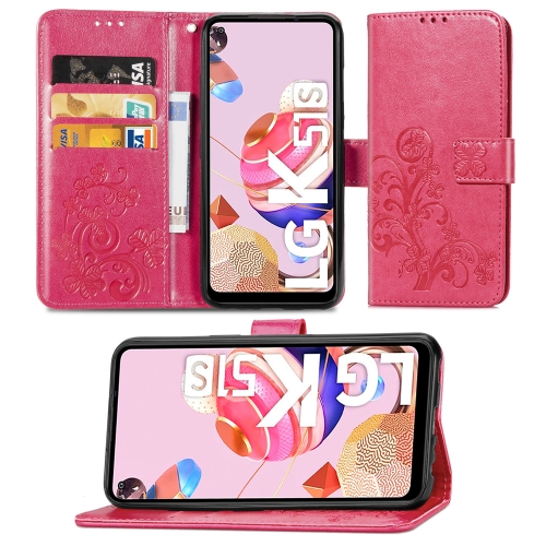 

For LG K51S Lucky Clover Pressed Flowers Pattern Leather Case with Holder & Card Slots & Wallet & Hand Strap(Rose)