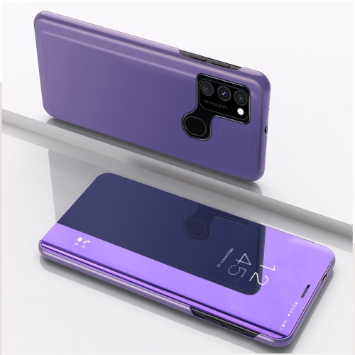 

For Samsung Galaxy A21S Plated Mirror Horizontal Flip Leather Case with Holder(Purple Blue)