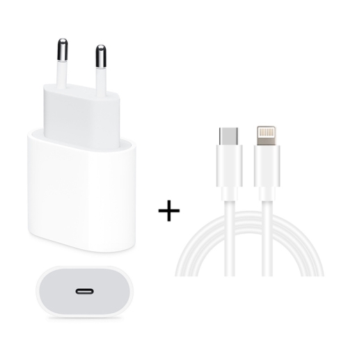 Chargeur de voyage à interface USB-C / Type-C simple 2 en 1 PD 18W + Câble de données de charge rapide 3A PD3.0 USB-C / Type-C à 8 broches, longueur du câble: 1 m (prise UE)