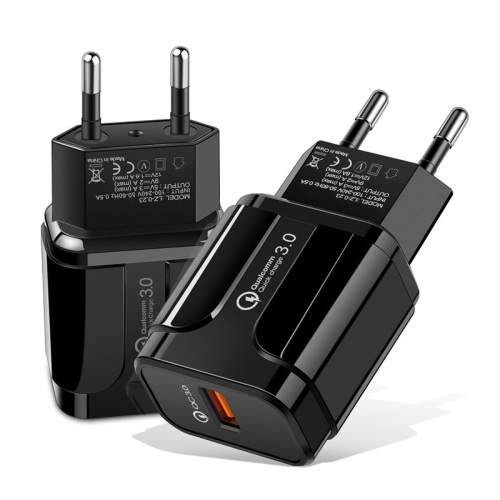 

Portable QC3.0 18W USB Port Universal Quick Charging Charger, EU Plug(Black)