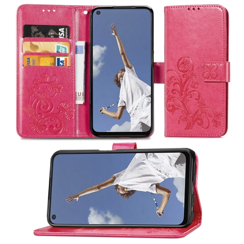 

For OPPO A72/A52/A92 Four-leaf Clasp Embossed Buckle Mobile Phone Protection Leather Case with Lanyard & Card Slot & Wallet & Bracket Function(Magenta)