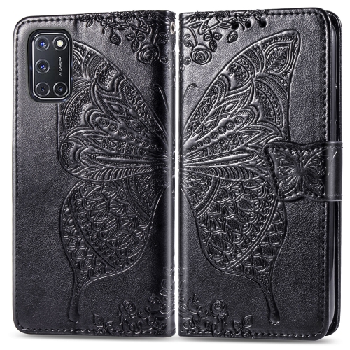 

For OPPO A52/A72/A92 Butterfly Love Flower Embossed Horizontal Flip Leather Case with Bracket / Card Slot / Wallet / Lanyard(Black)