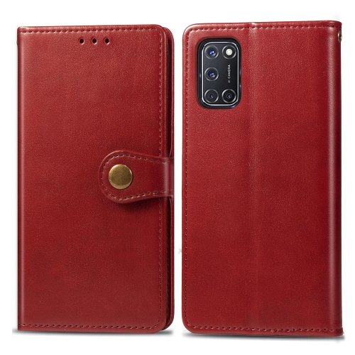 

For OPPO A52/A72/A92 Retro Solid Color Leather Buckle Phone Case with Lanyard & Photo Frame & Card Slot & Wallet & Stand Function(Red)