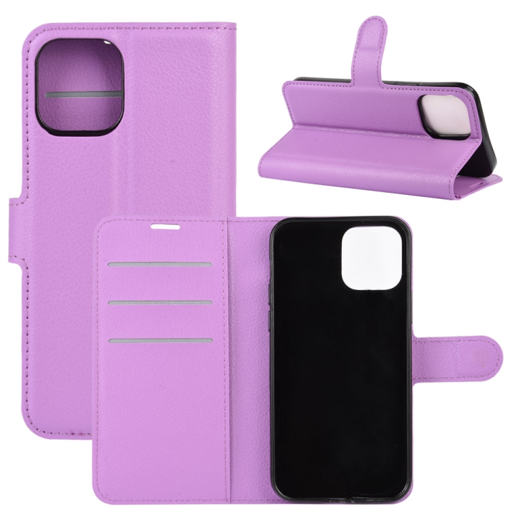 

For iPhone 12 / 12 Pro Litchi Texture Horizontal Flip Protective Case with Holder & Card Slots & Wallet(Purple)