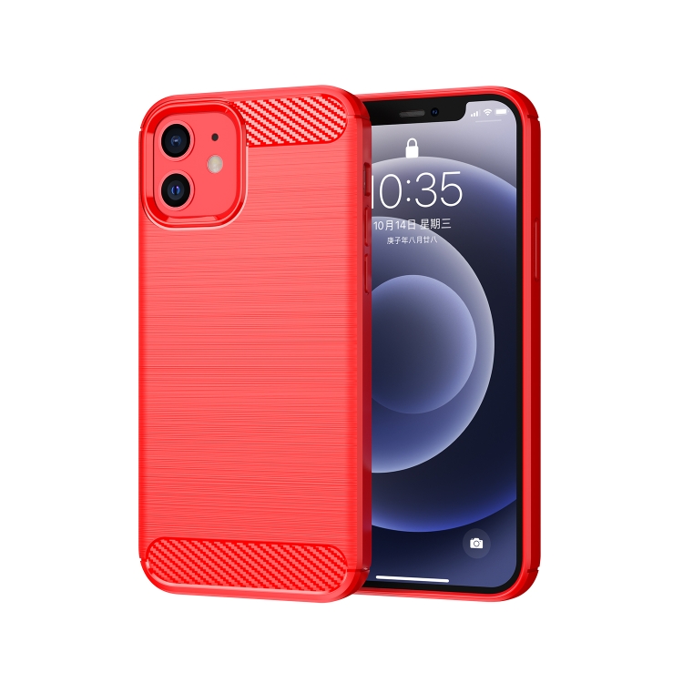 

Brushed Texture Carbon Fiber TPU Case For iPhone 12 mini (Red)